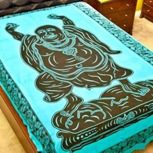 Laughing Buddha Tapestry (Turquoise) - 72" x 108"